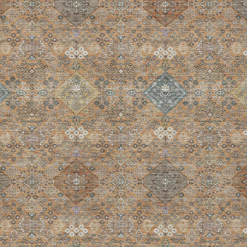 8' X 10' Copper And Orange Oriental Washable Indoor Outdoor Area Rug Homeroots Outdoor