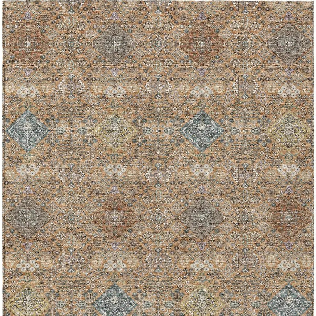 8' X 10' Copper And Orange Oriental Washable Indoor Outdoor Area Rug Homeroots Outdoor