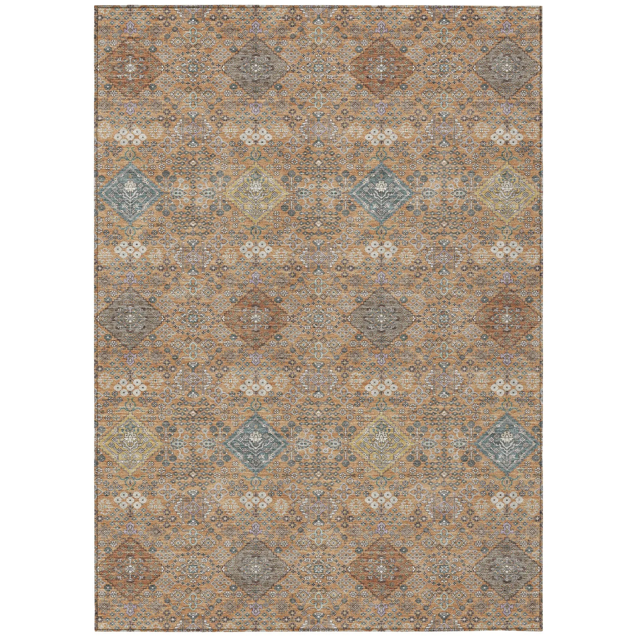 8' X 10' Copper And Orange Oriental Washable Indoor Outdoor Area Rug Homeroots Outdoor