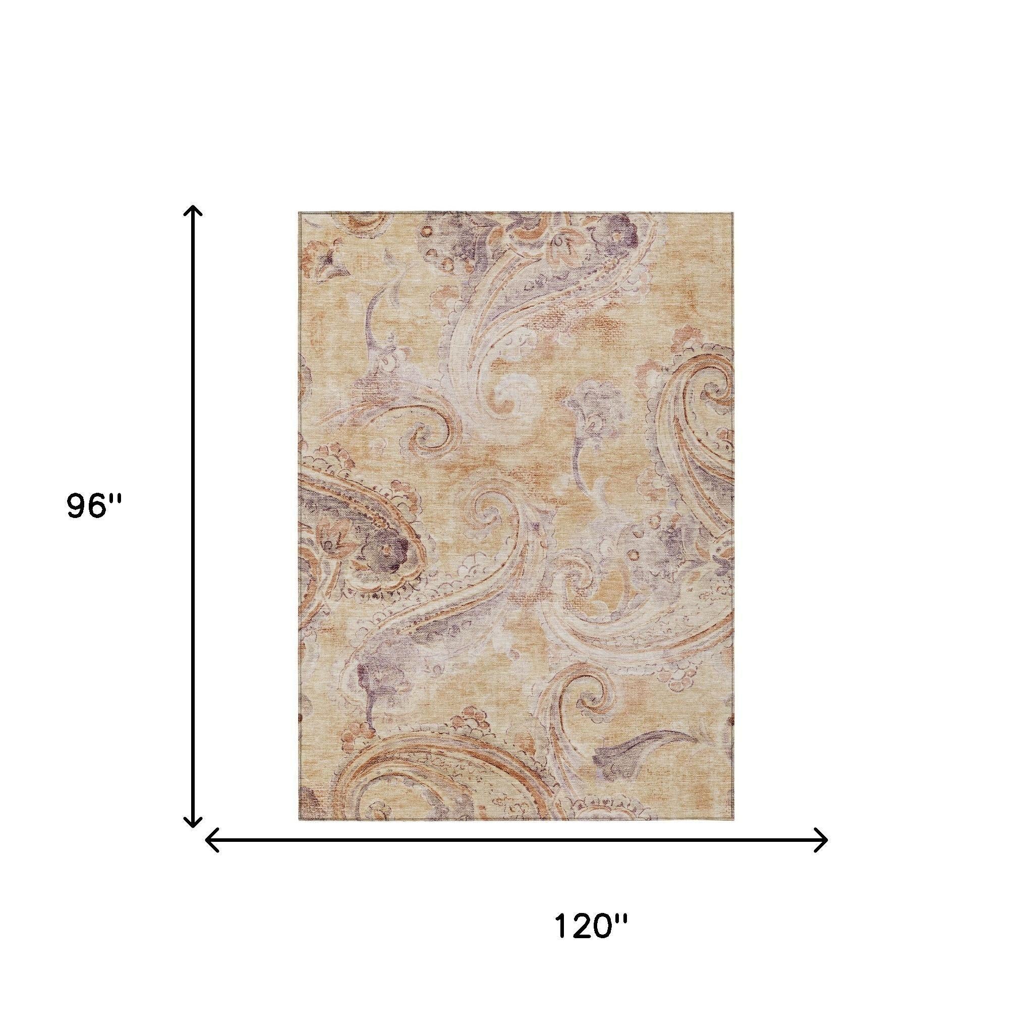 8' X 10' Copper And Orange Paisley Washable Indoor Outdoor Area Rug Homeroots Outdoor