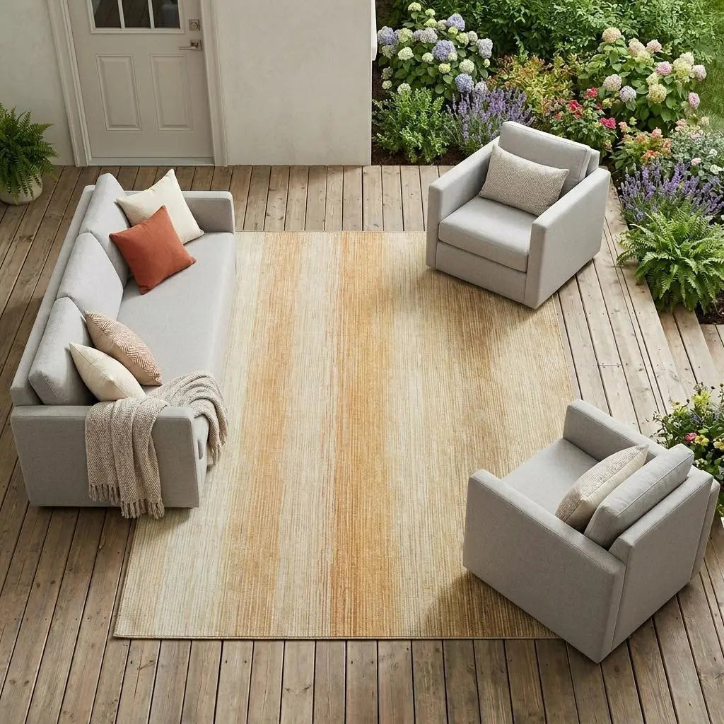 8' X 10' Copper And Orange Striped Washable Indoor Outdoor Area Rug Homeroots Outdoor