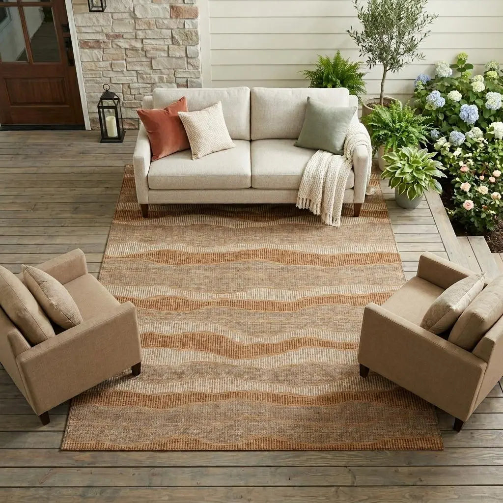 8' X 10' Copper And Orange Striped Washable Indoor Outdoor Area Rug Homeroots Outdoor