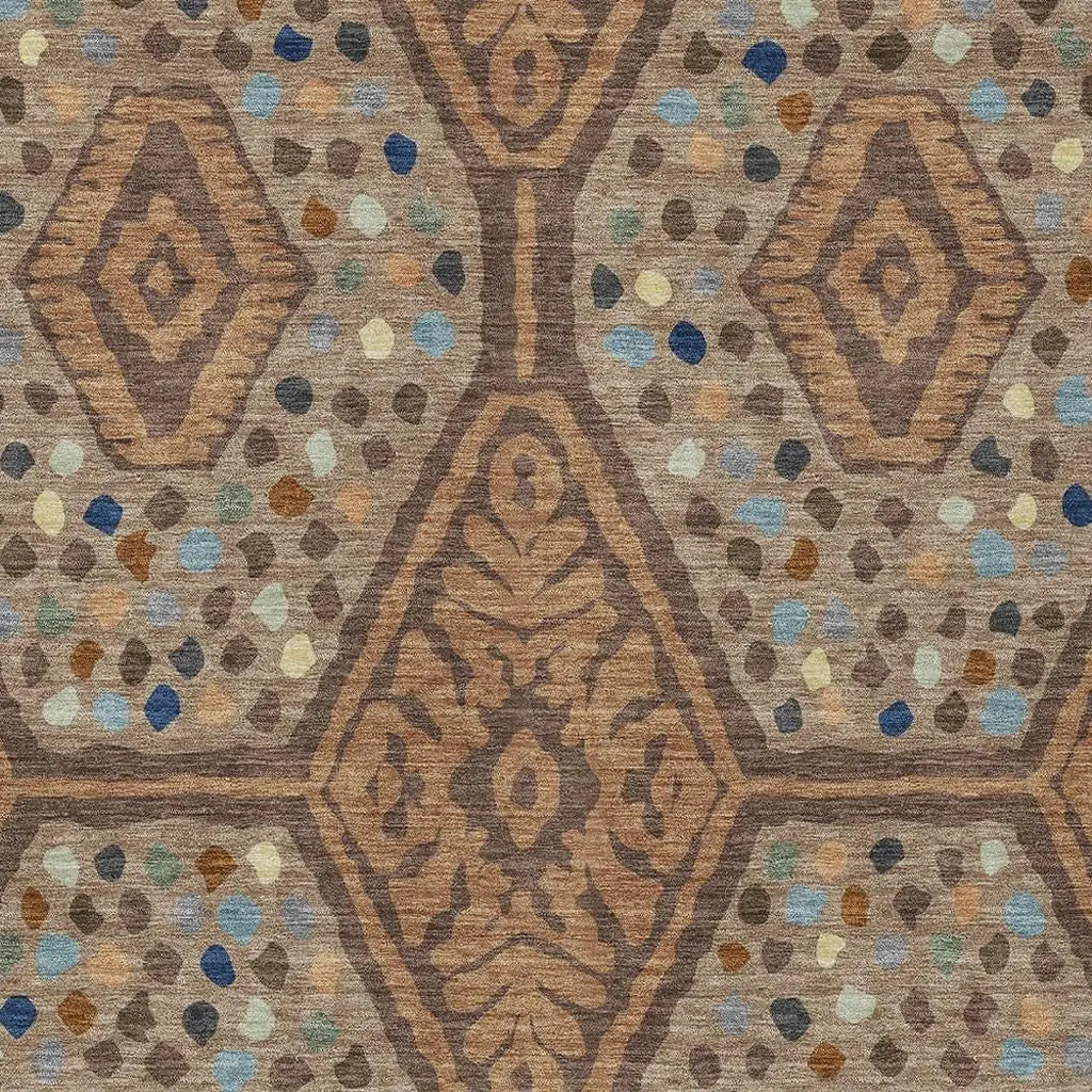 8' X 10' Copper And Orange Tribal Washable Indoor Outdoor Area Rug Homeroots Outdoor