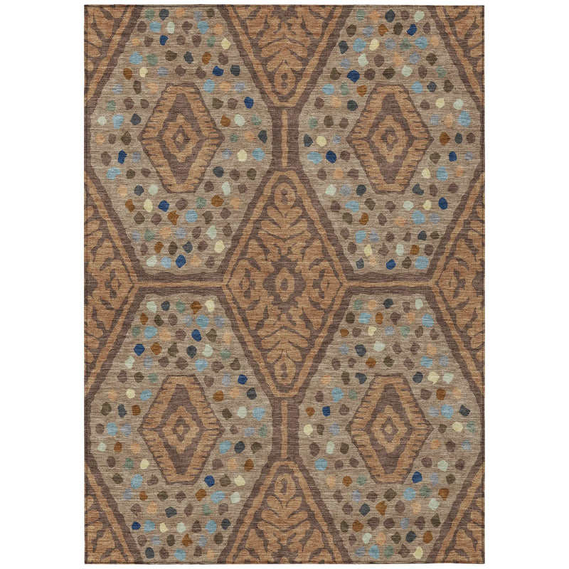 8' X 10' Copper And Orange Tribal Washable Indoor Outdoor Area Rug Homeroots Outdoor