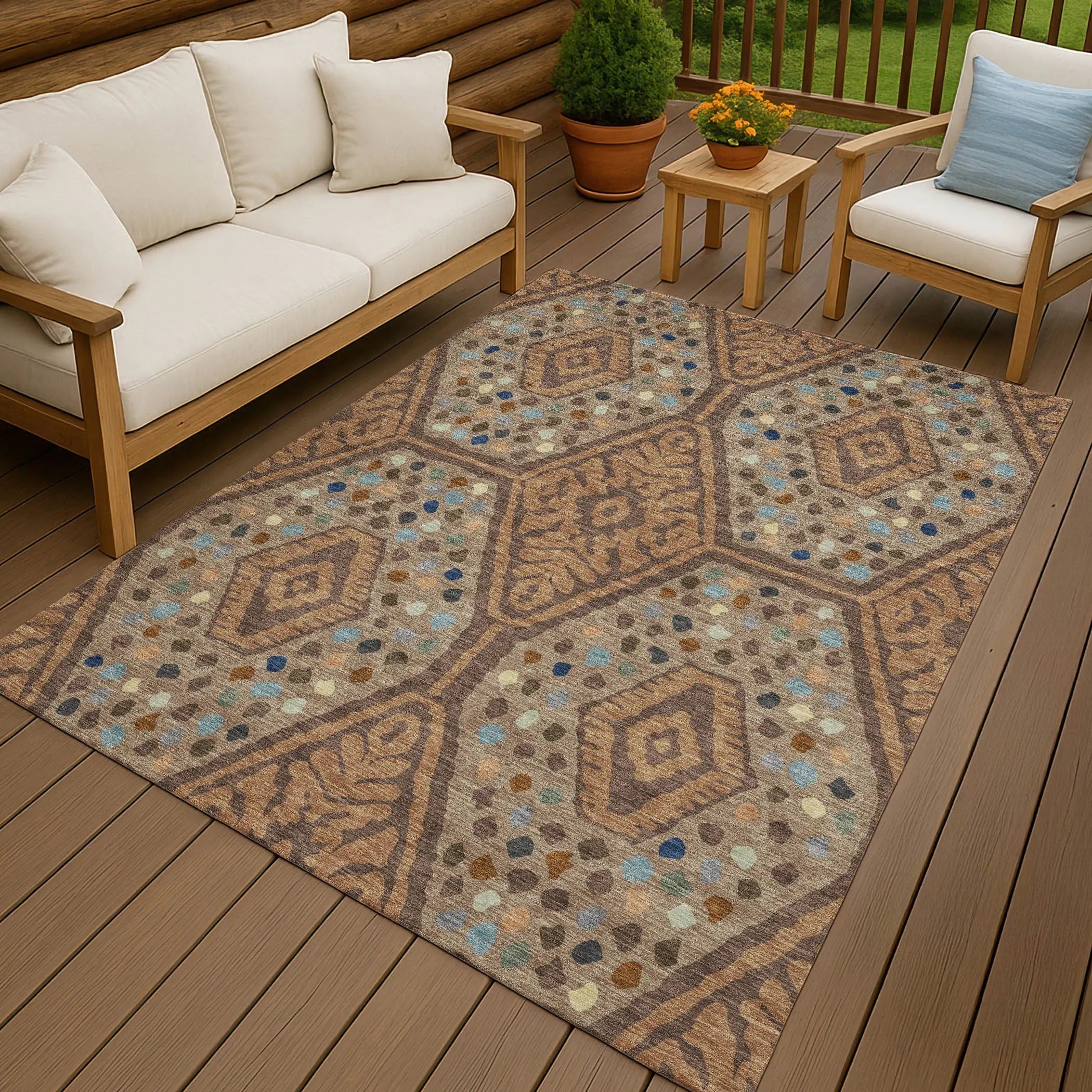 8' X 10' Copper And Orange Tribal Washable Indoor Outdoor Area Rug Homeroots Outdoor