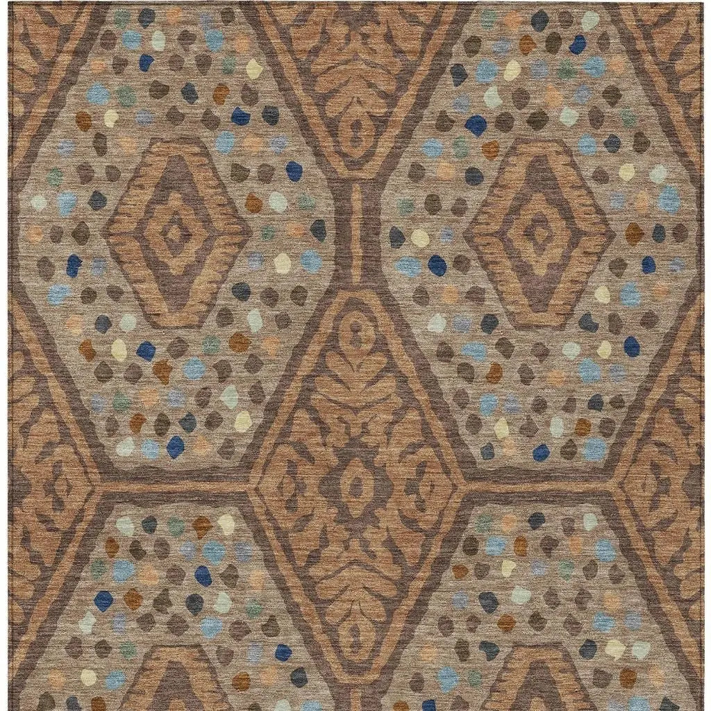 8' X 10' Copper And Orange Tribal Washable Indoor Outdoor Area Rug Homeroots Outdoor