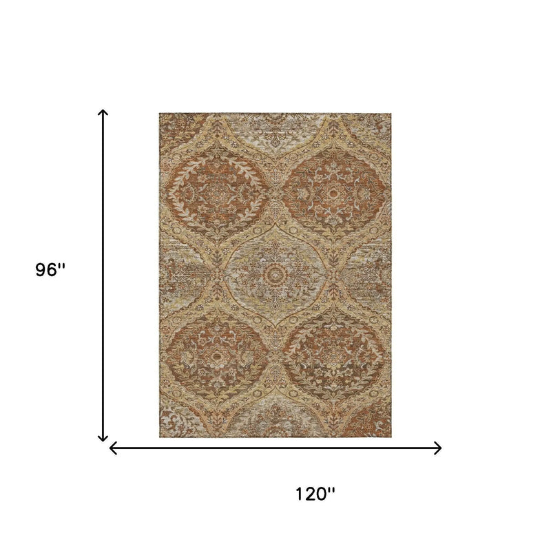 8' X 10' Copper And Pink Ogee Washable Indoor Outdoor Area Rug Homeroots Outdoor