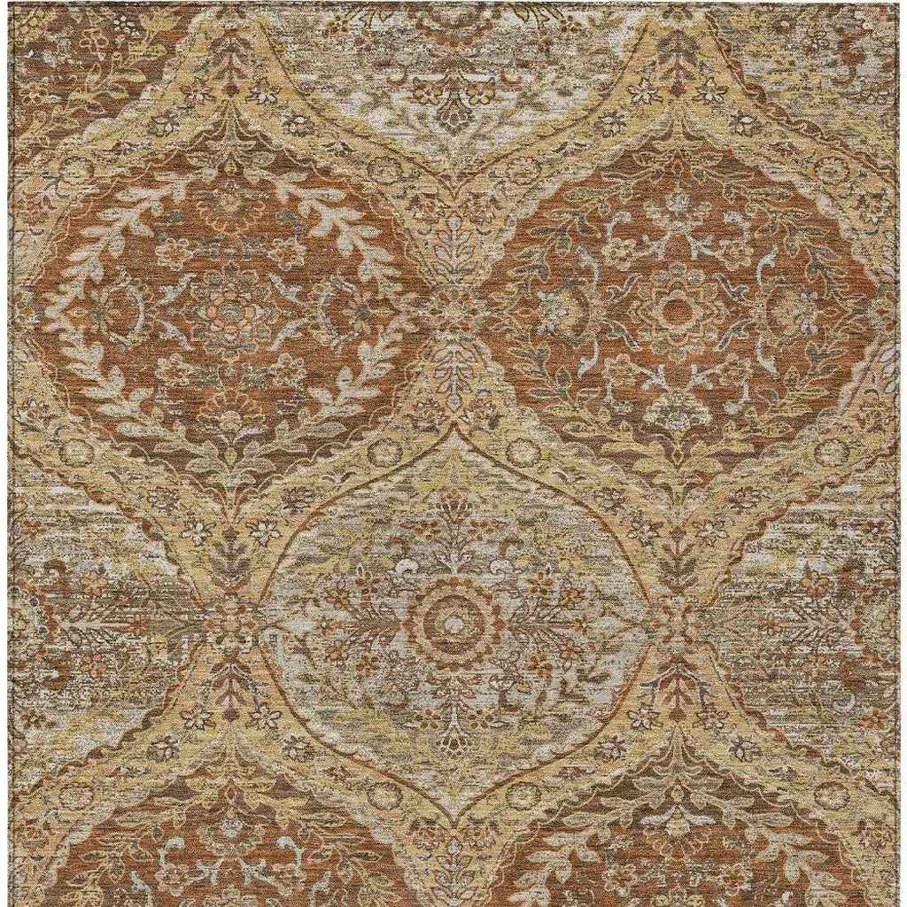 8' X 10' Copper And Pink Ogee Washable Indoor Outdoor Area Rug Homeroots Outdoor