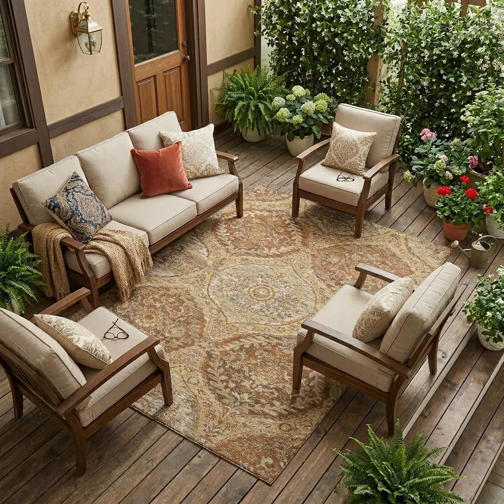 8' X 10' Copper And Pink Ogee Washable Indoor Outdoor Area Rug Homeroots Outdoor