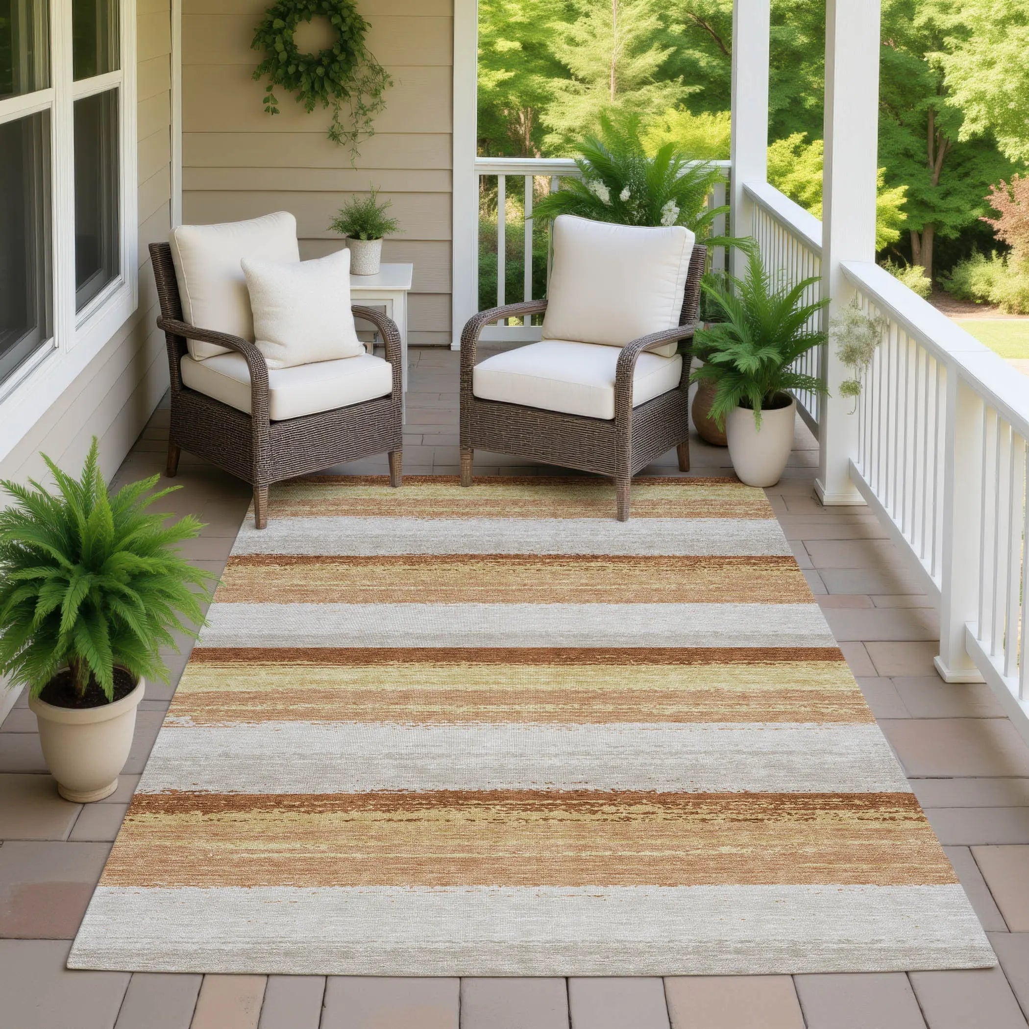 8' X 10' Copper And Purple Striped Washable Indoor Outdoor Area Rug Homeroots Outdoor