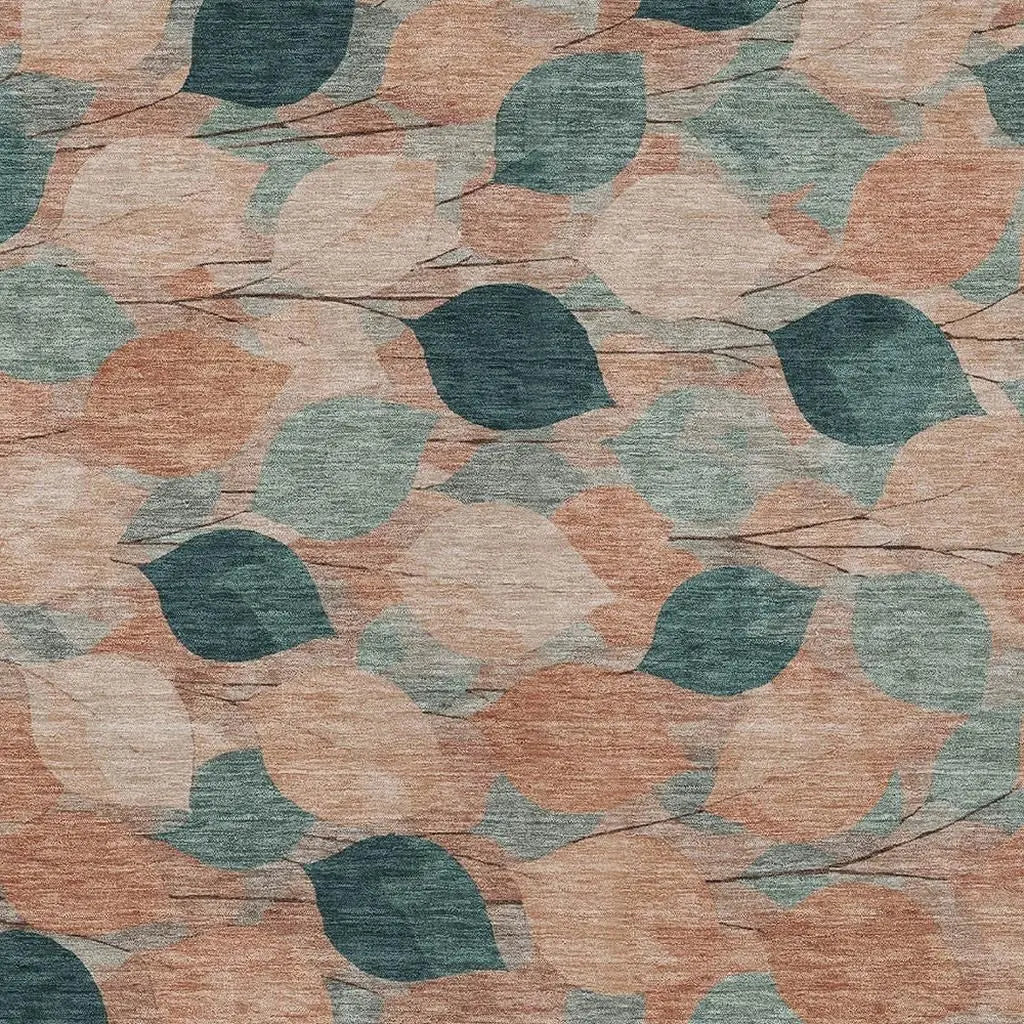 8' X 10' Copper And Salmon Floral Washable Indoor Outdoor Area Rug Homeroots Outdoor