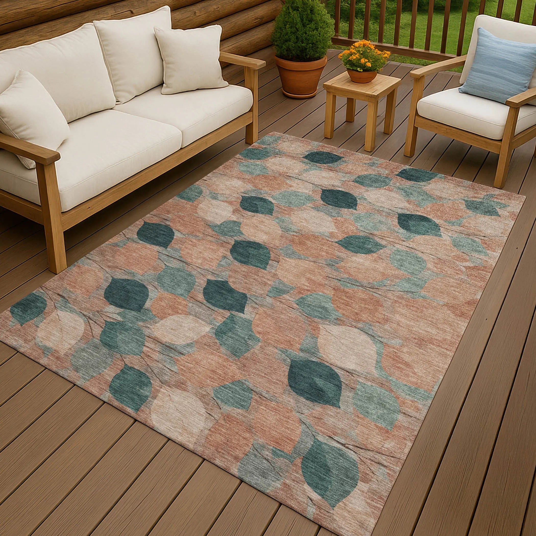 8' X 10' Copper And Salmon Floral Washable Indoor Outdoor Area Rug Homeroots Outdoor