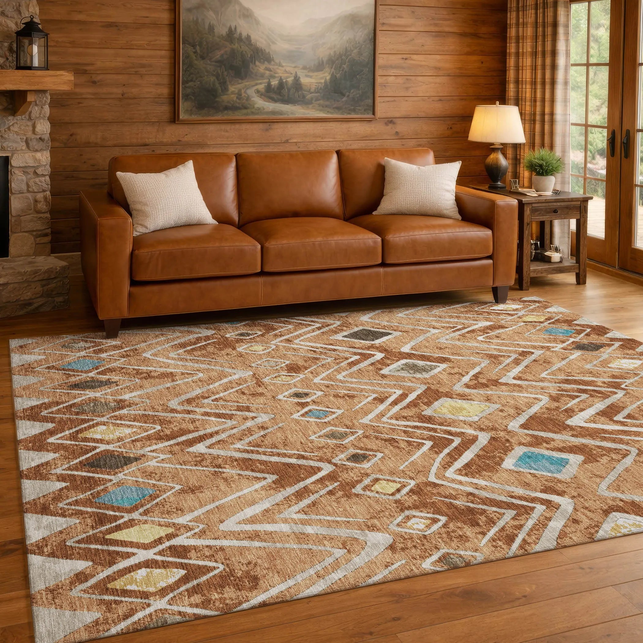 8' X 10' Copper And Taupe Geometric Washable Indoor Outdoor Area Rug Homeroots Outdoor