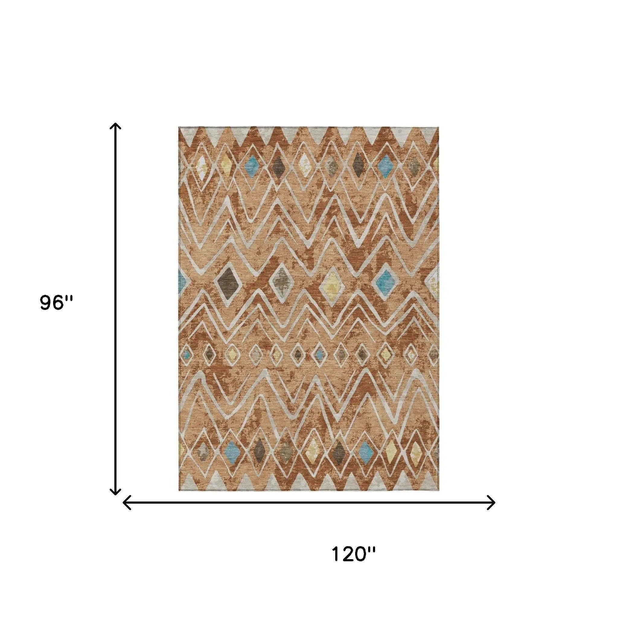 8' X 10' Copper And Taupe Geometric Washable Indoor Outdoor Area Rug Homeroots Outdoor