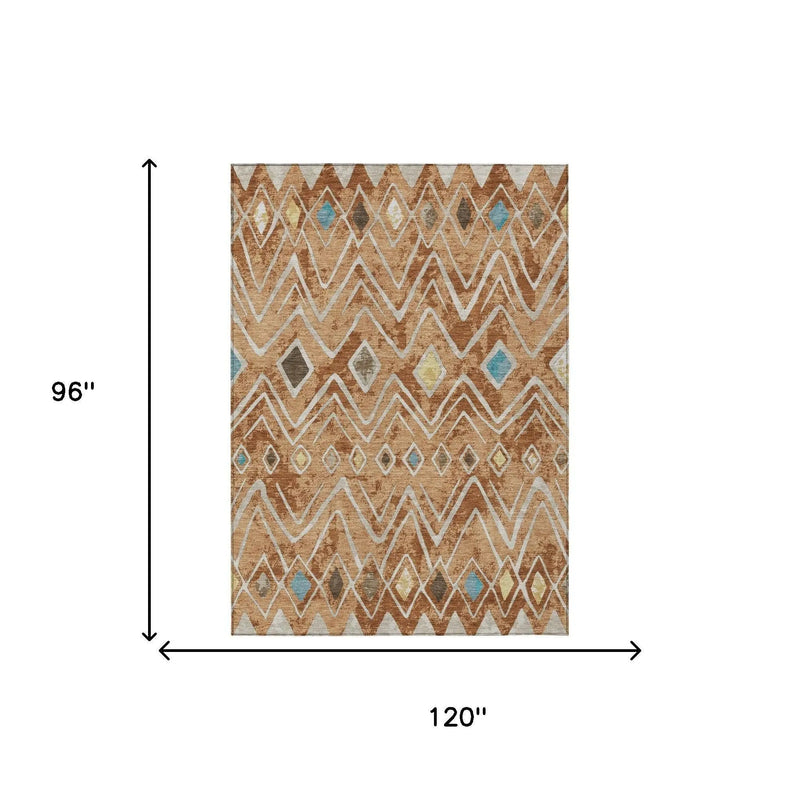8' X 10' Copper And Taupe Geometric Washable Indoor Outdoor Area Rug Homeroots Outdoor
