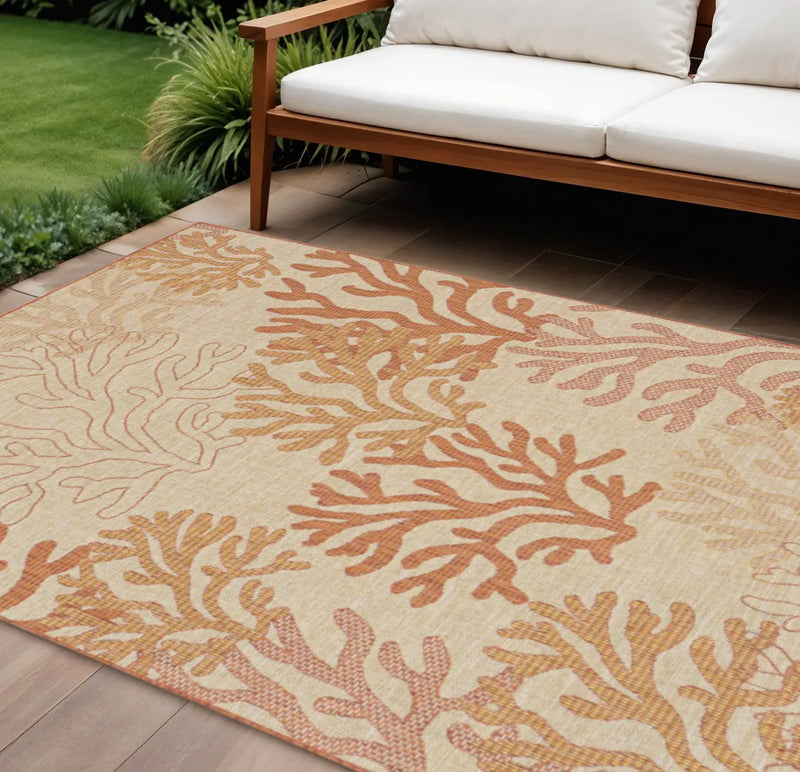 8' X 10' Coral And Beige Nautical Indoor Outdoor Area Rug Homeroots Outdoor