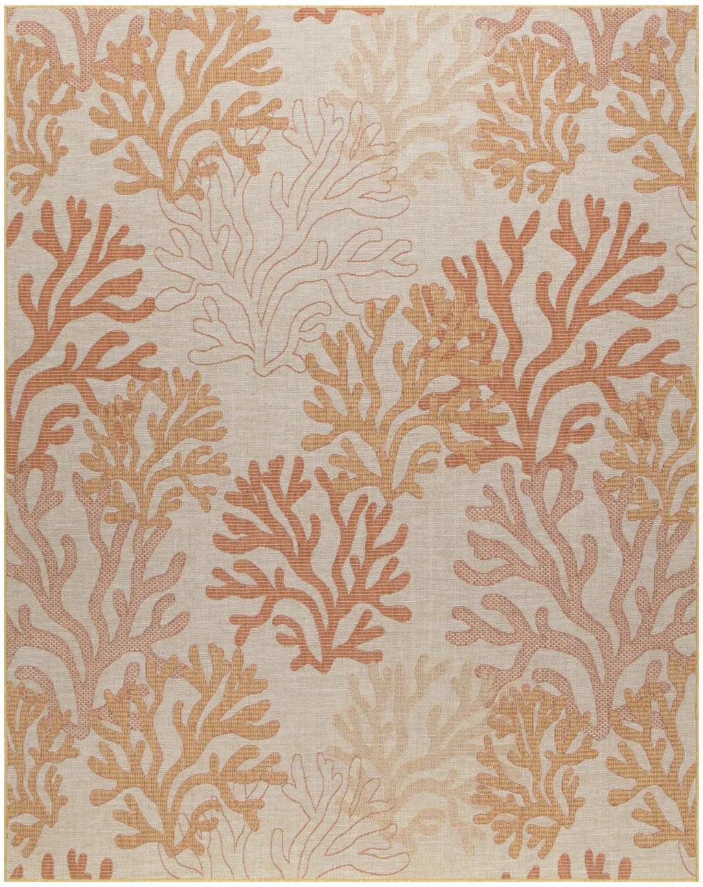 8' X 10' Coral And Beige Nautical Indoor Outdoor Area Rug Homeroots Outdoor