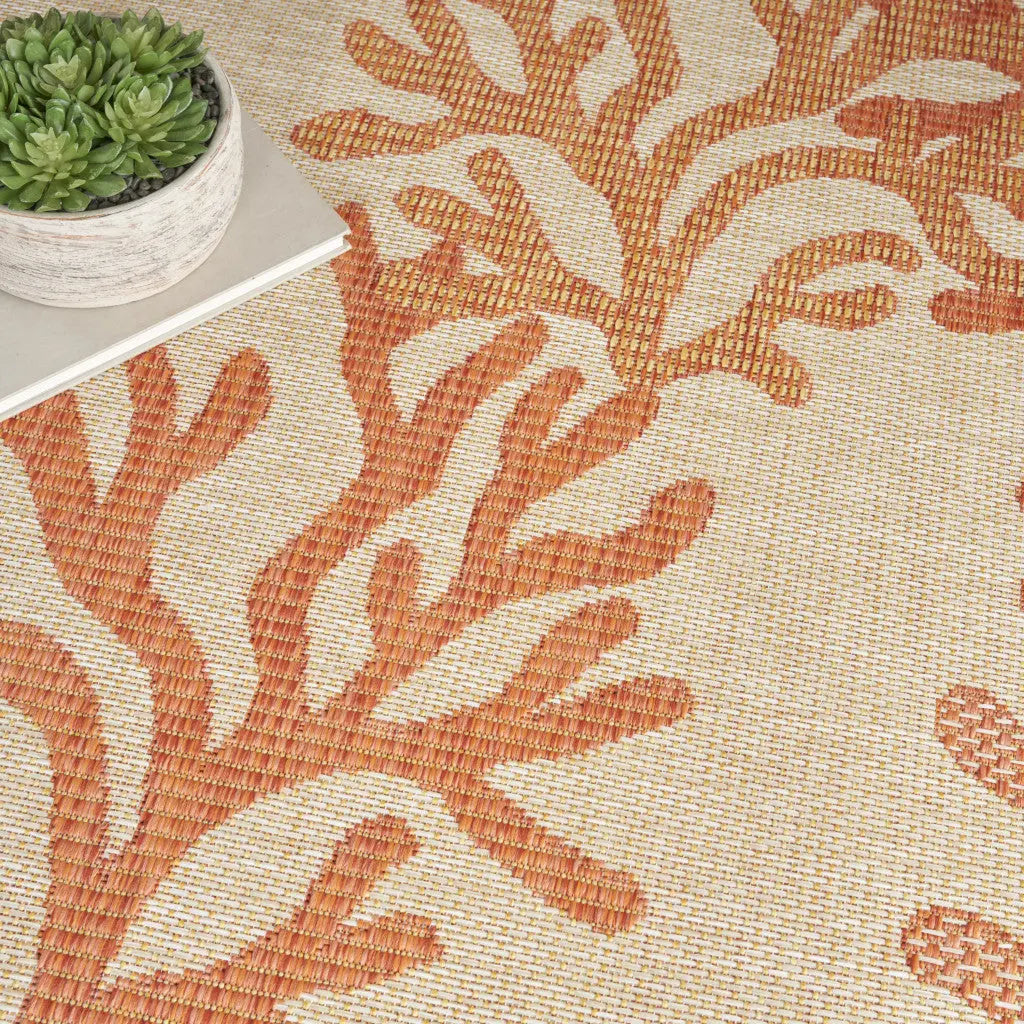 8' X 10' Coral And Beige Nautical Indoor Outdoor Area Rug Homeroots Outdoor
