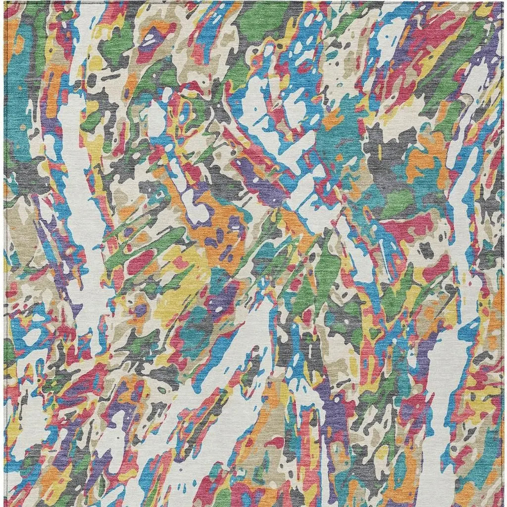 8' X 10' Cream And Green Abstract Washable Indoor Outdoor Area Rug Homeroots Outdoor