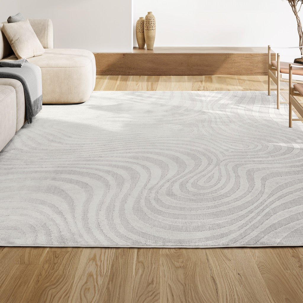 8' X 10' Cream And Ivory Abstract Indoor Outdoor Area Rug - GreatEagleInc