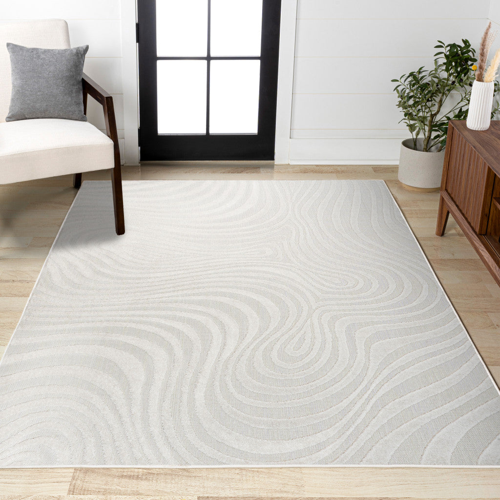 8' X 10' Cream And Ivory Abstract Indoor Outdoor Area Rug - GreatEagleInc