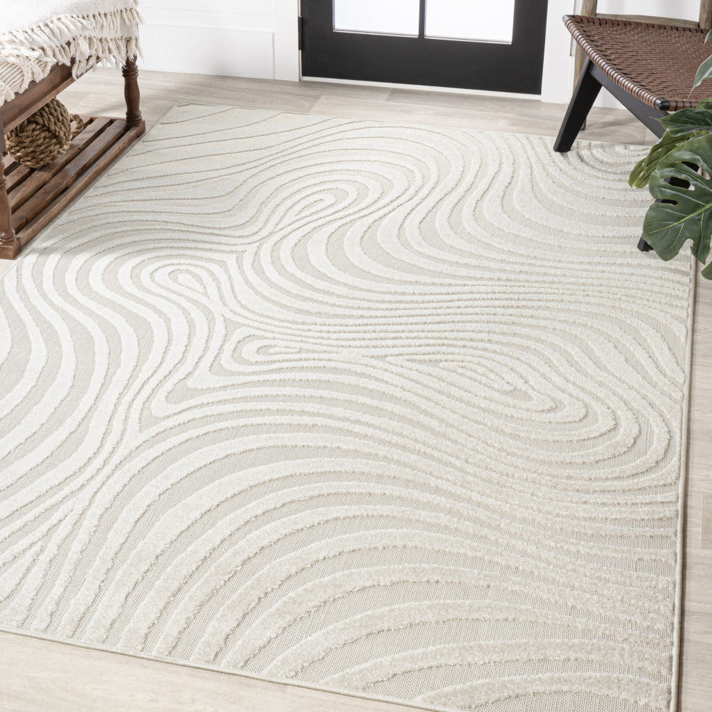 8' X 10' Cream And Ivory Abstract Indoor Outdoor Area Rug - GreatEagleInc