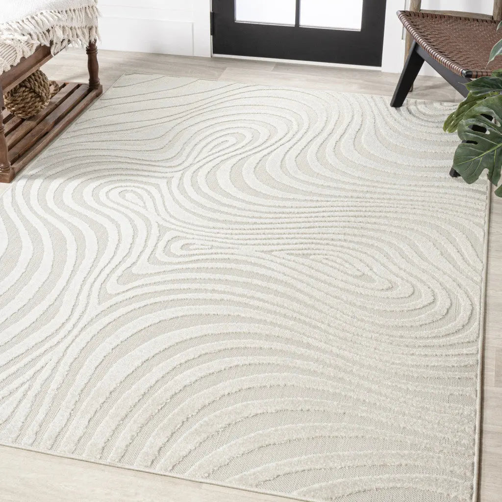 8' X 10' Cream And Ivory Abstract Indoor Outdoor Area Rug - GreatEagleInc