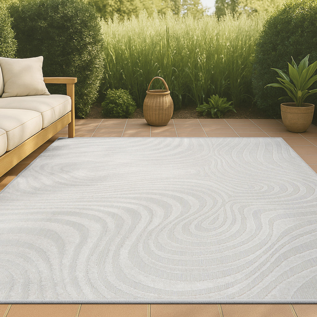 8' X 10' Cream And Ivory Abstract Indoor Outdoor Area Rug - GreatEagleInc