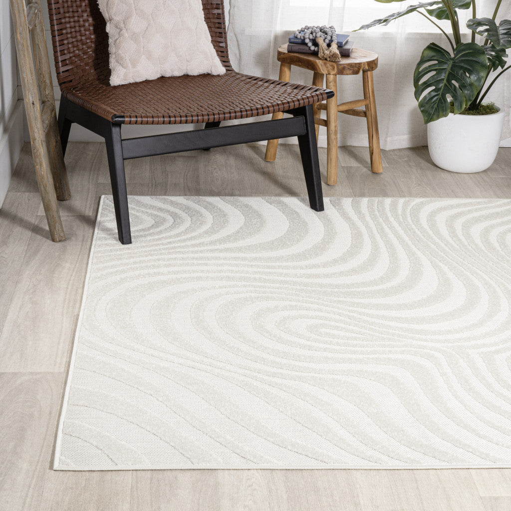 8' X 10' Cream And Ivory Abstract Indoor Outdoor Area Rug - GreatEagleInc