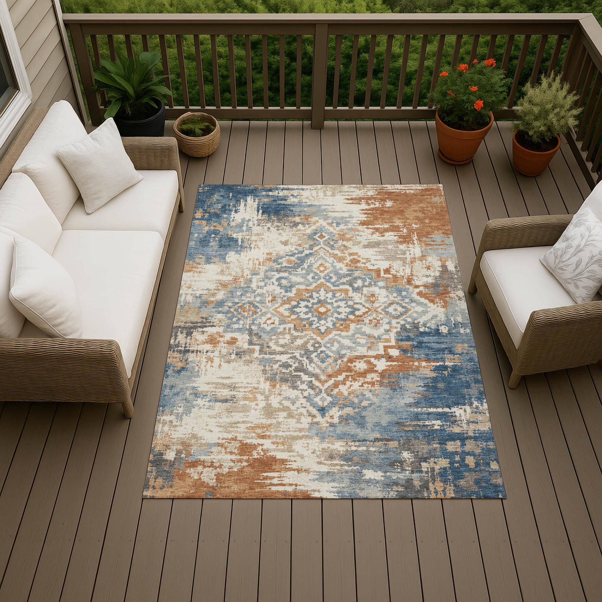 8' X 10' Cream And Ivory Medallion Washable Indoor Outdoor Area Rug Homeroots Outdoor