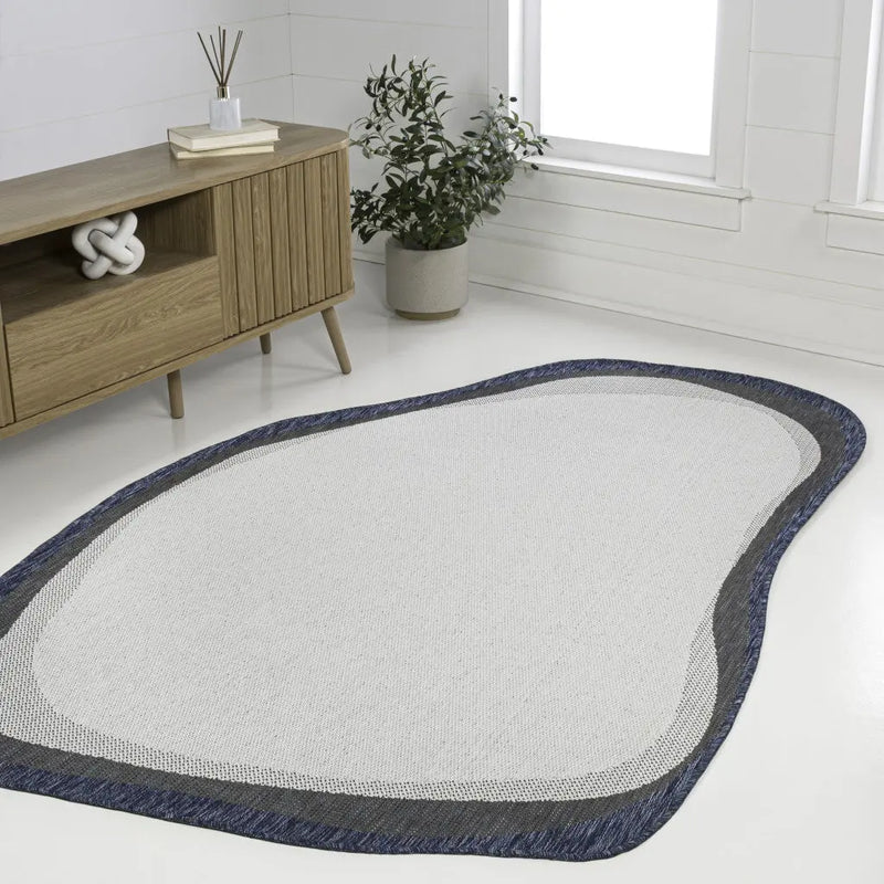 8' X 10' Cream And Navy Blue Abstract Indoor Outdoor Area Rug Homeroots Outdoor