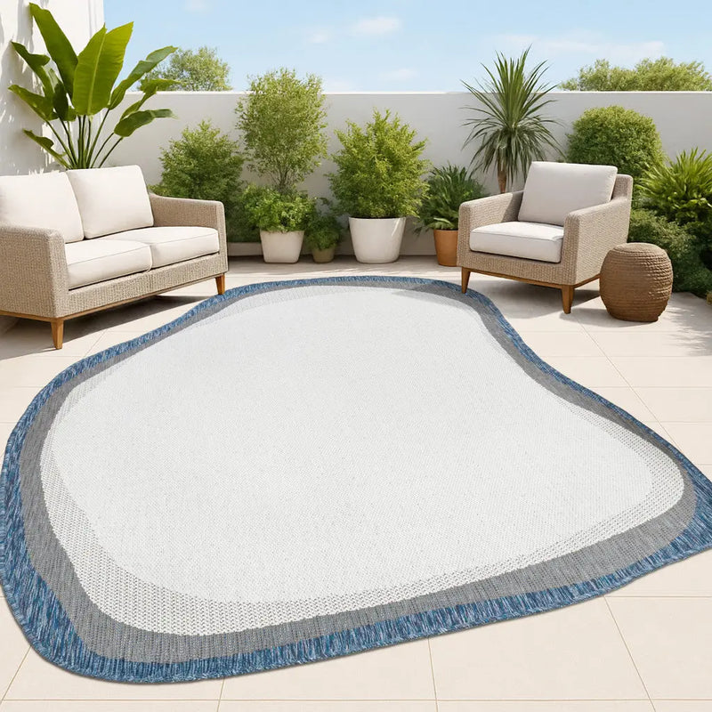8' X 10' Cream And Navy Blue Abstract Indoor Outdoor Area Rug Homeroots Outdoor