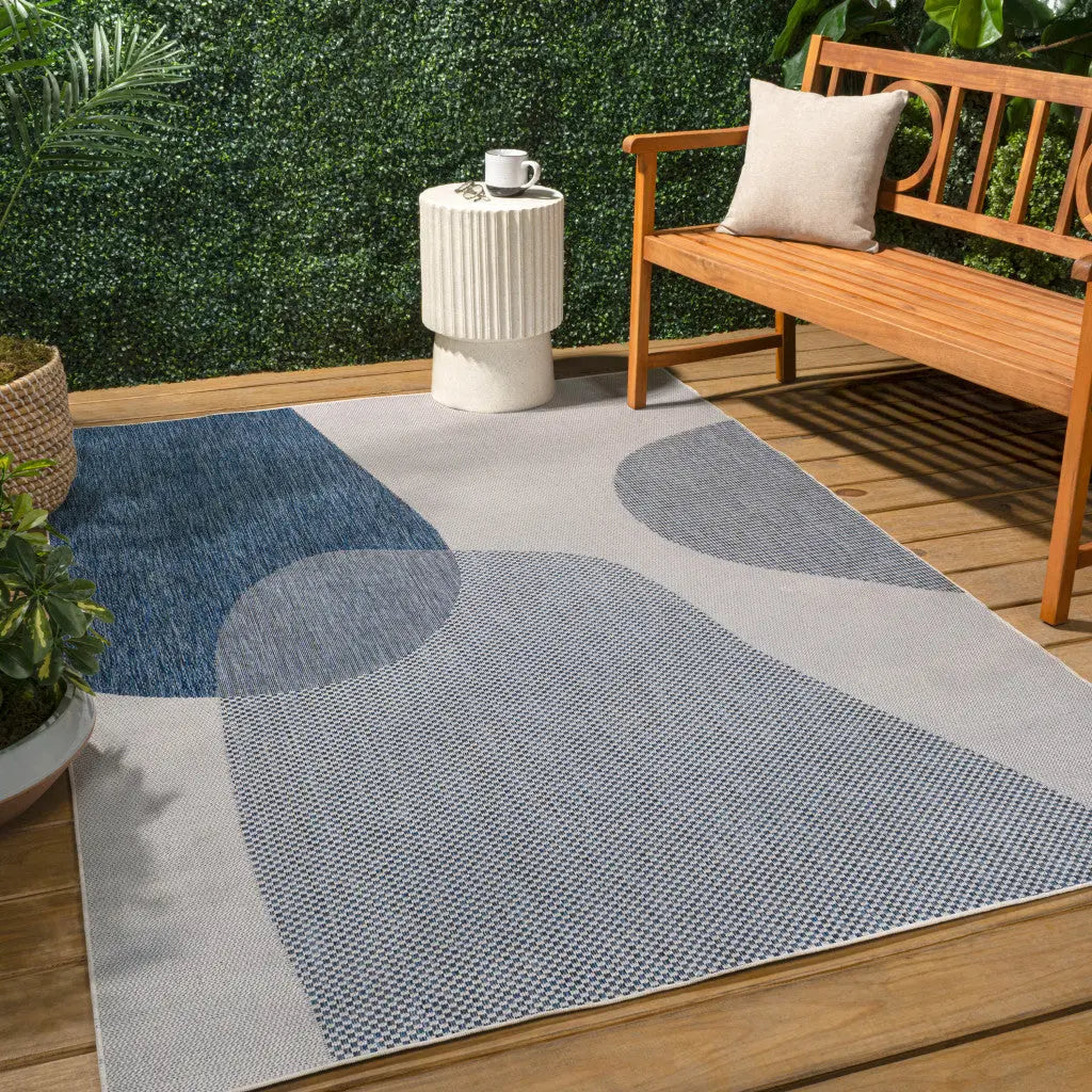 8' X 10' Cream And Navy Blue Geometric Indoor Outdoor Area Rug Homeroots Outdoor