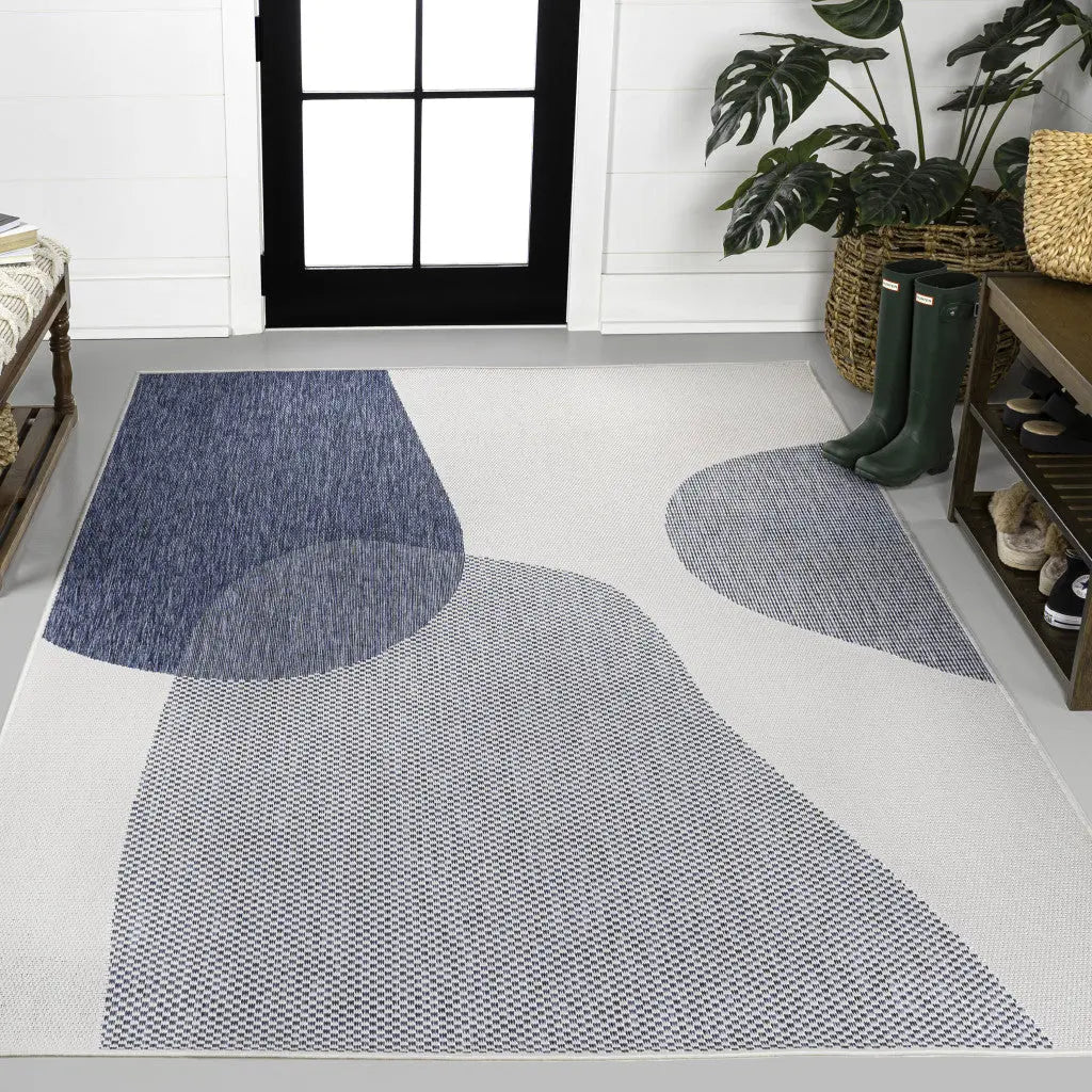 8' X 10' Cream And Navy Blue Geometric Indoor Outdoor Area Rug Homeroots Outdoor