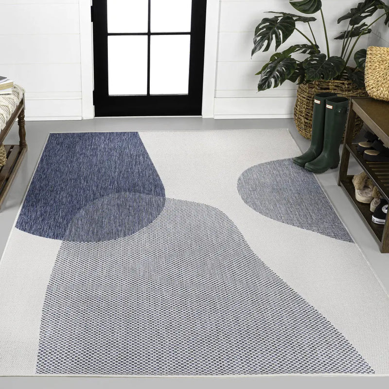 8' X 10' Cream And Navy Blue Geometric Indoor Outdoor Area Rug Homeroots Outdoor
