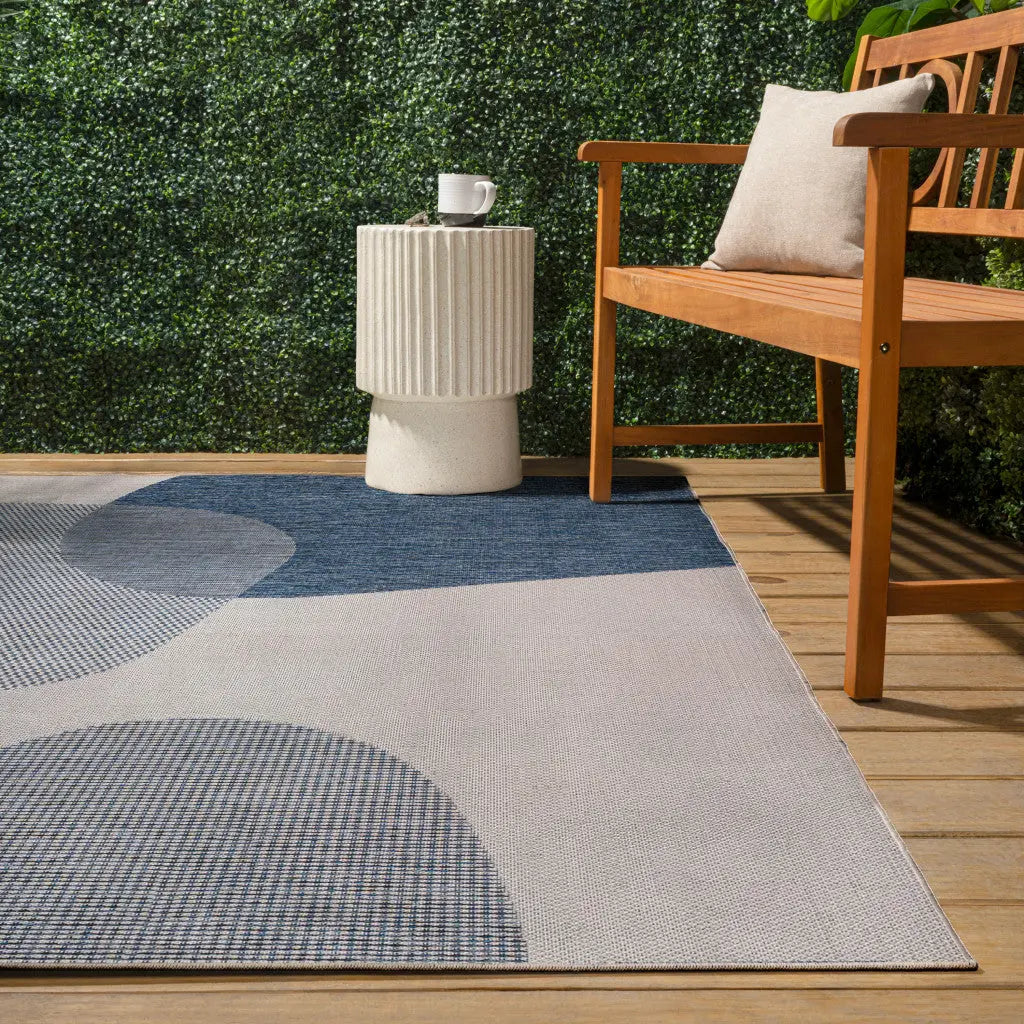 8' X 10' Cream And Navy Blue Geometric Indoor Outdoor Area Rug Homeroots Outdoor