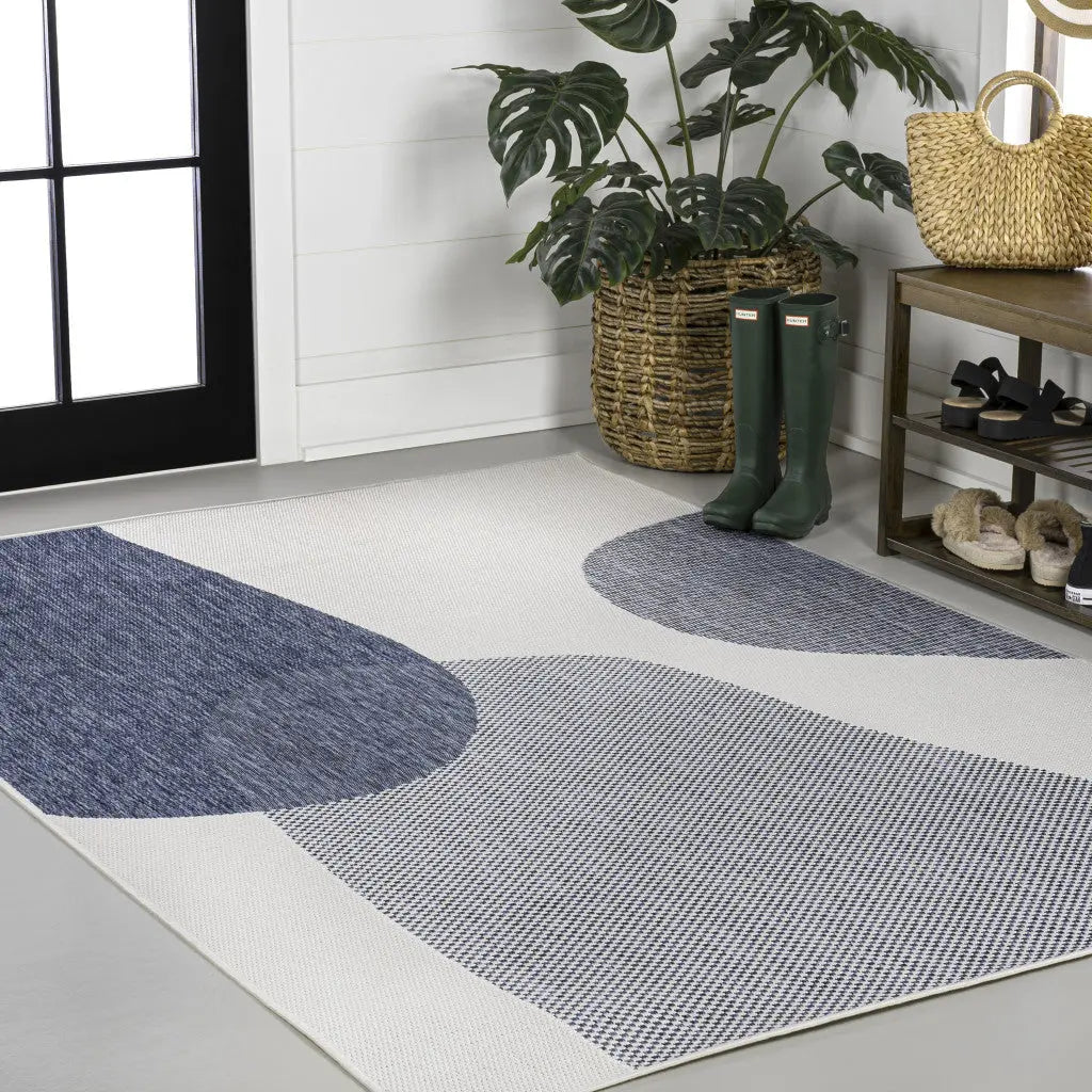 8' X 10' Cream And Navy Blue Geometric Indoor Outdoor Area Rug Homeroots Outdoor