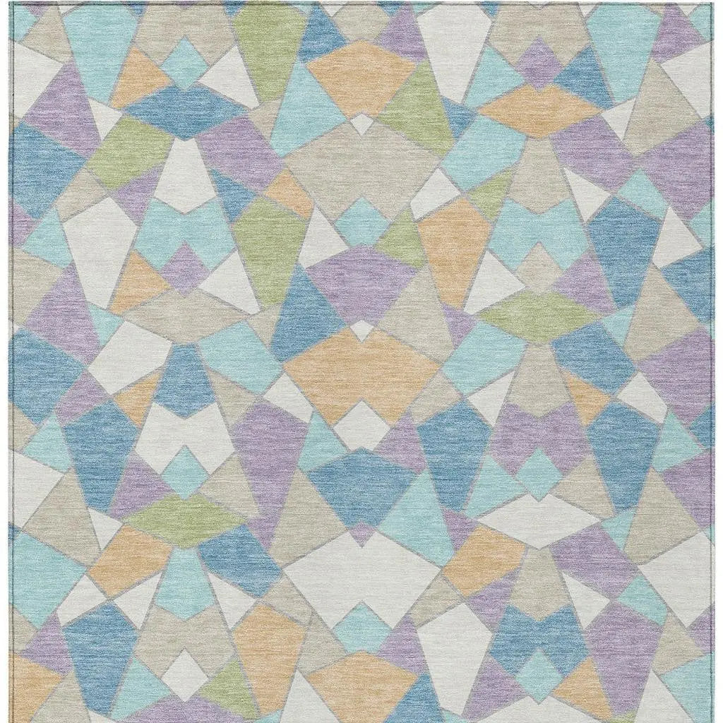 8' X 10' Cream And Teal Blue Geometric Washable Indoor Outdoor Area Rug Homeroots Outdoor