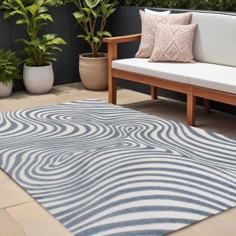 8' X 10' Dark Blue And Cream Abstract Indoor Outdoor Area Rug Homeroots Outdoor