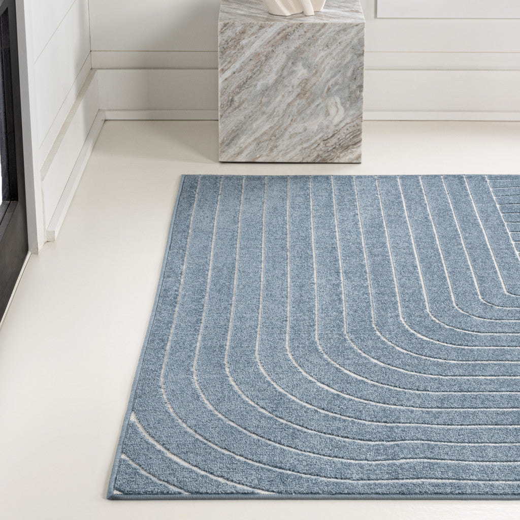 8' X 10' Dark Blue And Cream Striped Indoor Outdoor Area Rug - GreatEagleInc