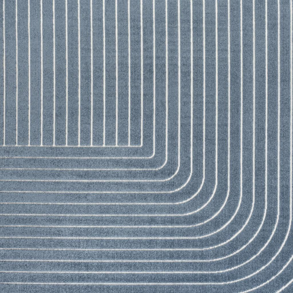 8' X 10' Dark Blue And Cream Striped Indoor Outdoor Area Rug - GreatEagleInc