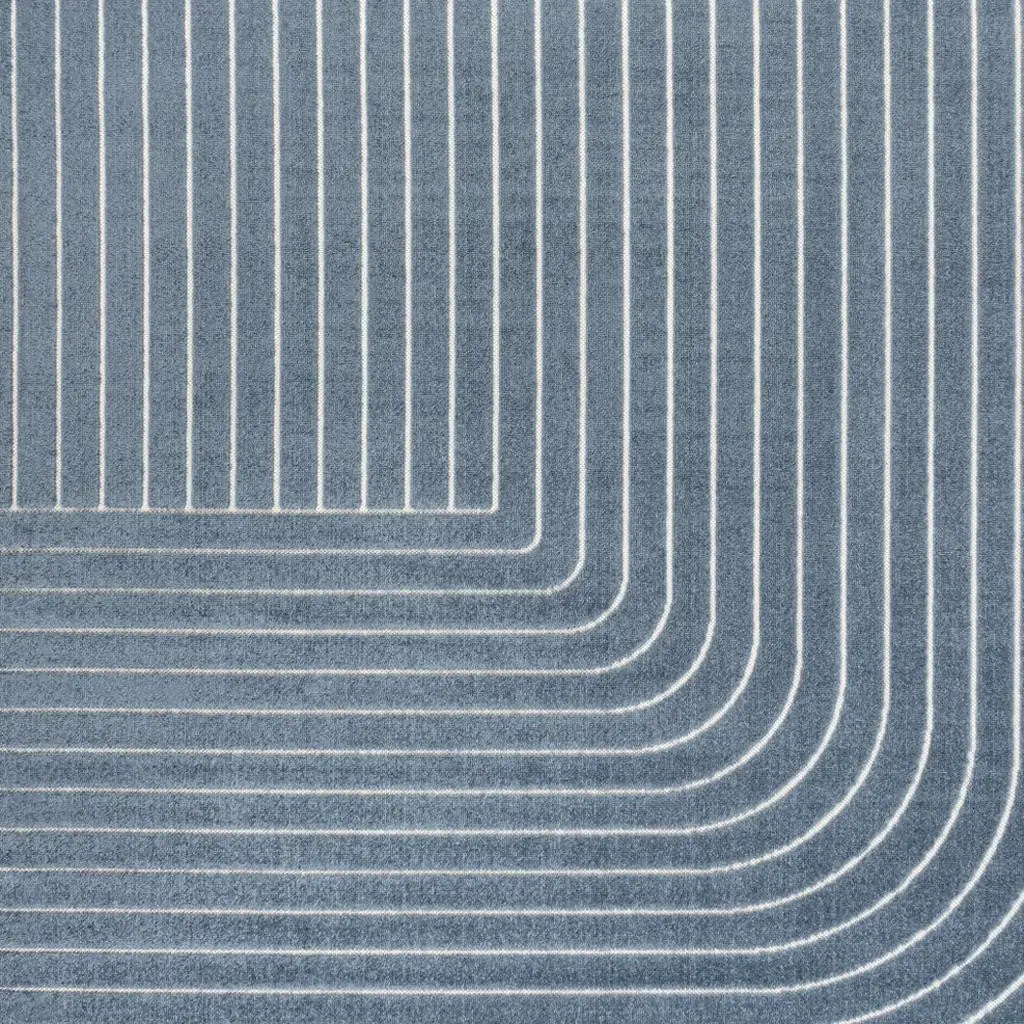8' X 10' Dark Blue And Cream Striped Indoor Outdoor Area Rug - GreatEagleInc