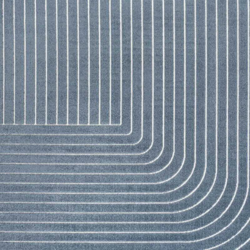 8' X 10' Dark Blue And Cream Striped Indoor Outdoor Area Rug - GreatEagleInc