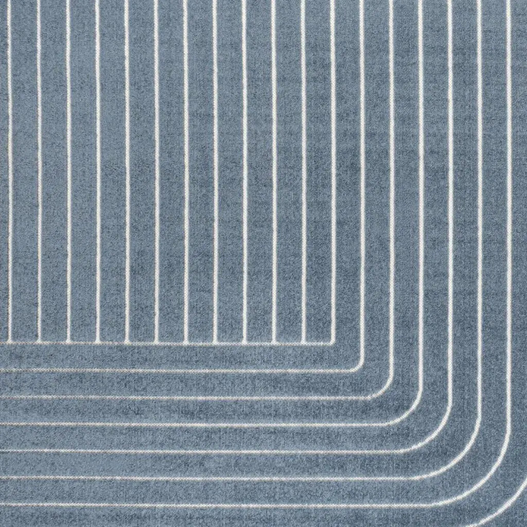 8' X 10' Dark Blue And Cream Striped Indoor Outdoor Area Rug - GreatEagleInc