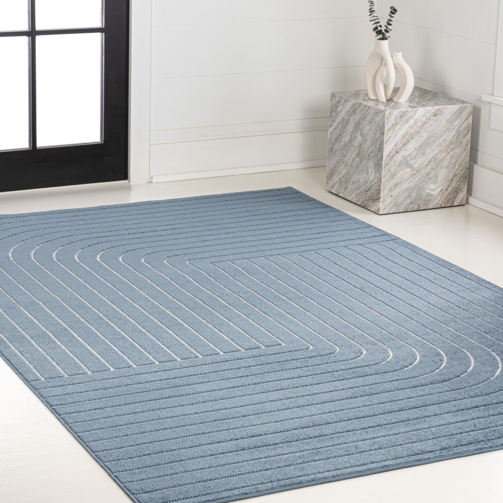 8' X 10' Dark Blue And Cream Striped Indoor Outdoor Area Rug - GreatEagleInc