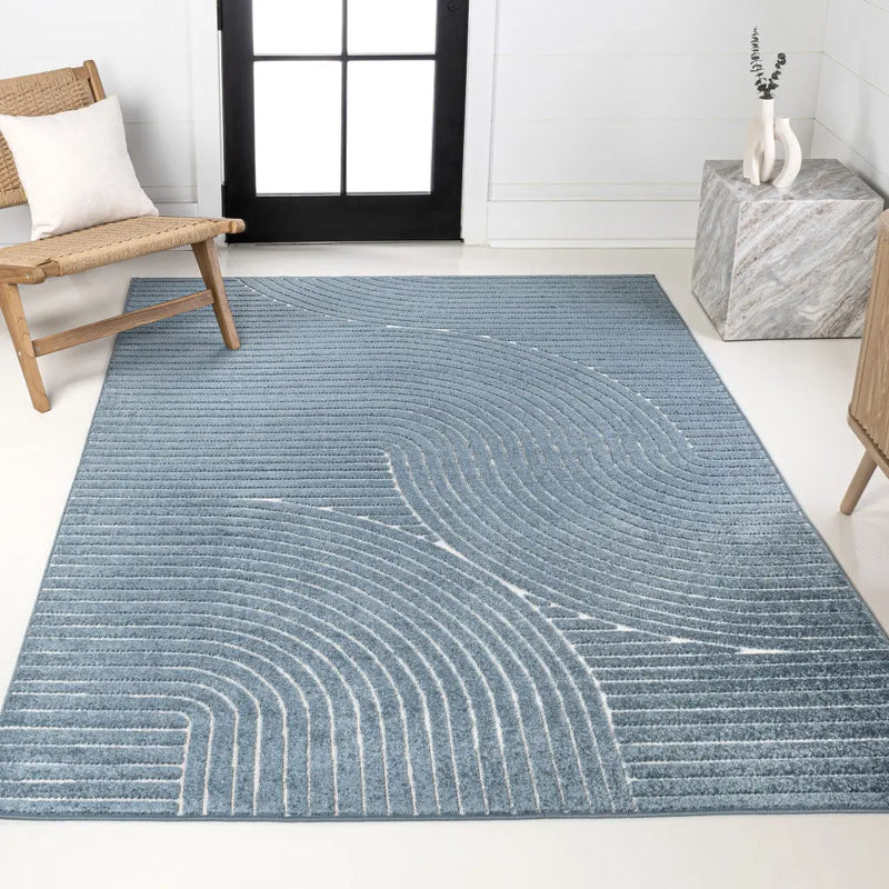 8' X 10' Dark Blue And Cream Striped Indoor Outdoor Area Rug Homeroots Outdoor