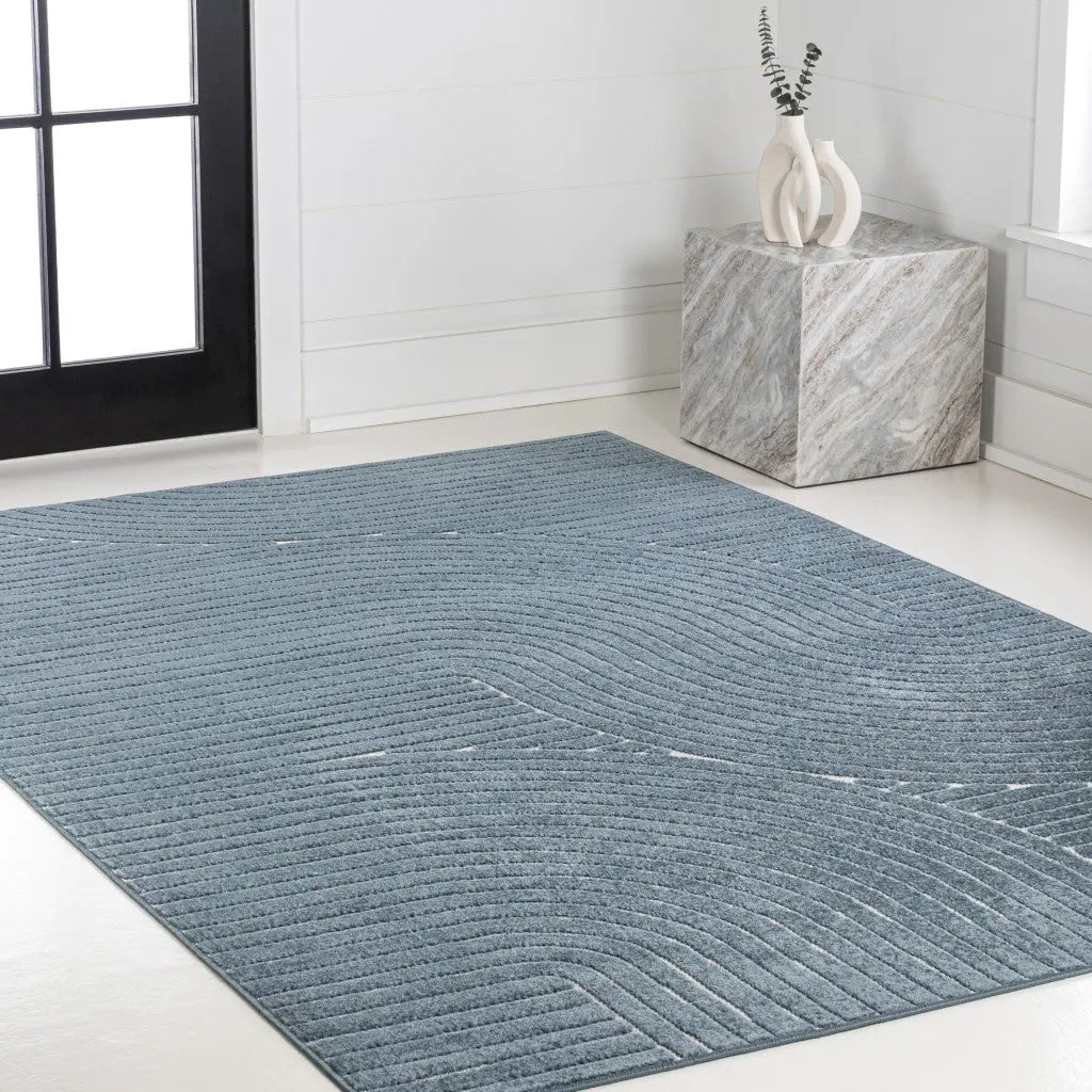 8' X 10' Dark Blue And Cream Striped Indoor Outdoor Area Rug Homeroots Outdoor