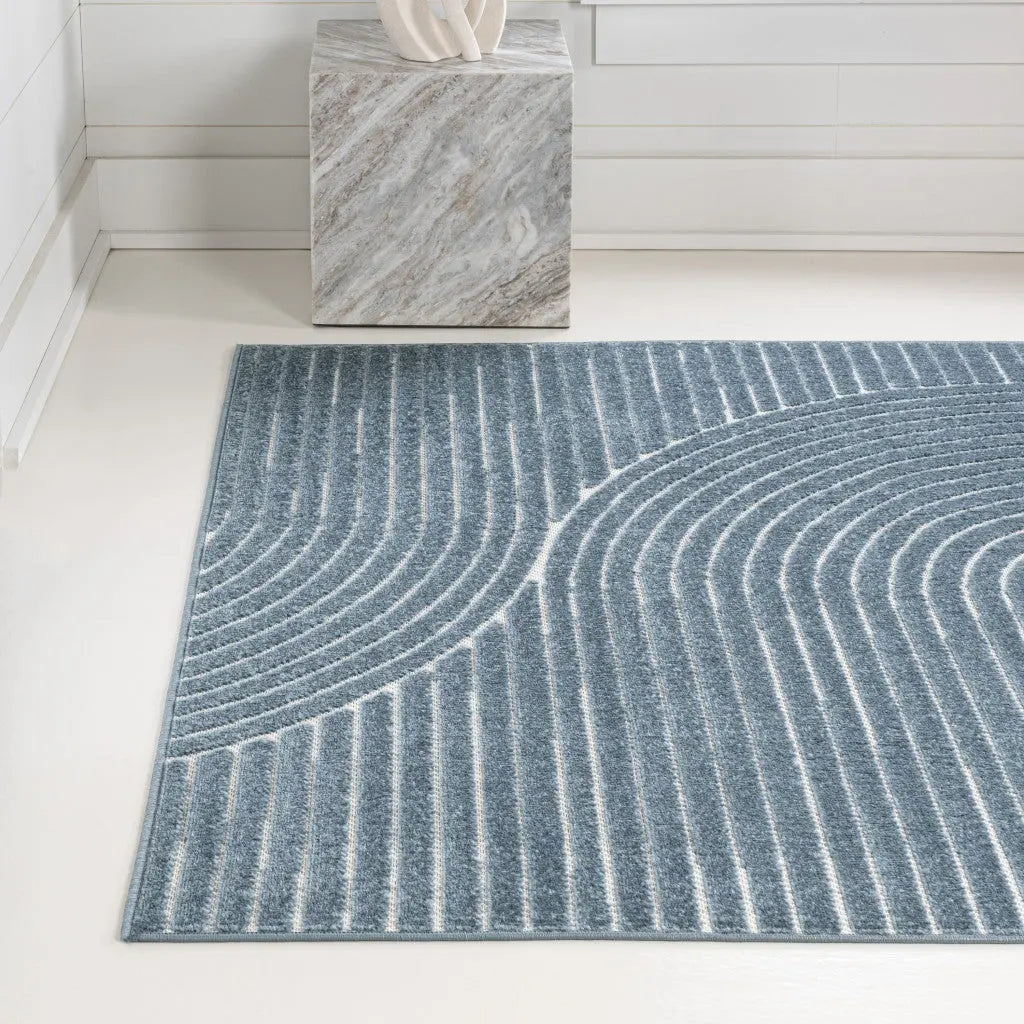 8' X 10' Dark Blue And Cream Striped Indoor Outdoor Area Rug Homeroots Outdoor