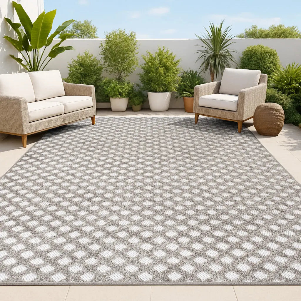 8' X 10' Dark Gray And Ivory Trellis Indoor Outdoor Area Rug - GreatEagleInc