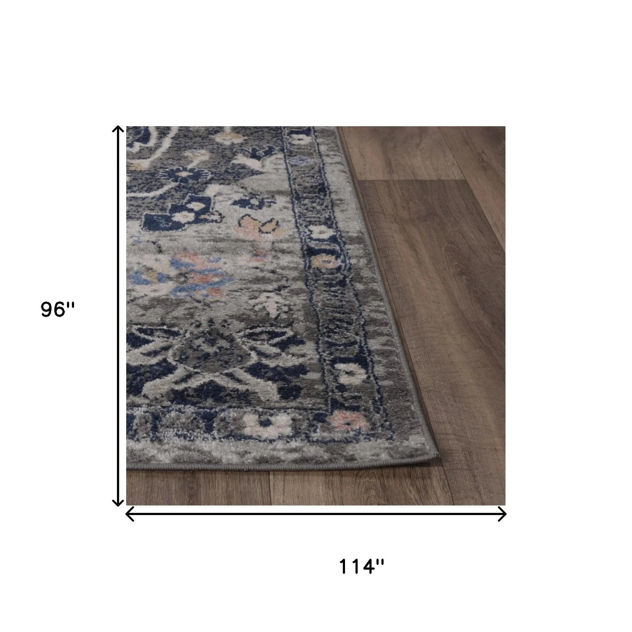 8' X 10' Dark Gray Blue Yellow Pink Ivory And Light Gray Medallion Area Rug Homeroots Home Decor